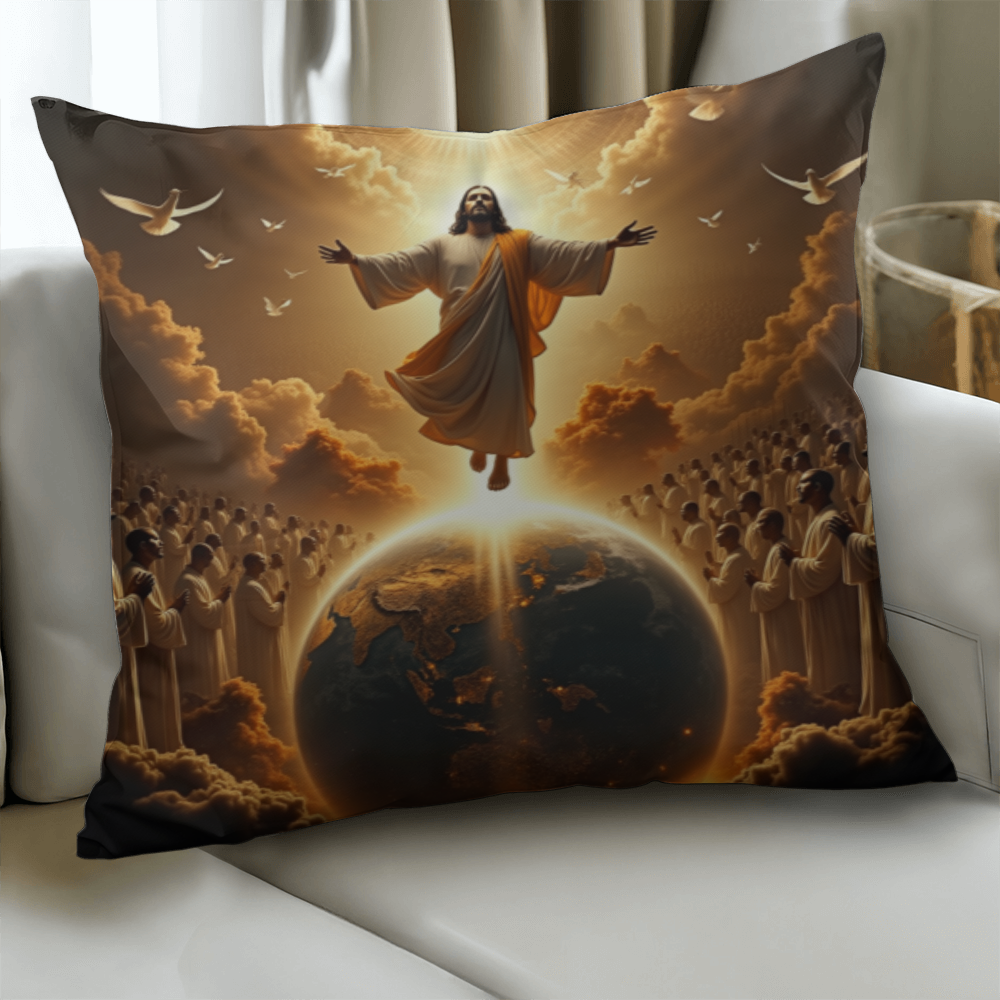 The Coming of Christ Throw Pillow-creating a sacred and redemptive atmosphere.