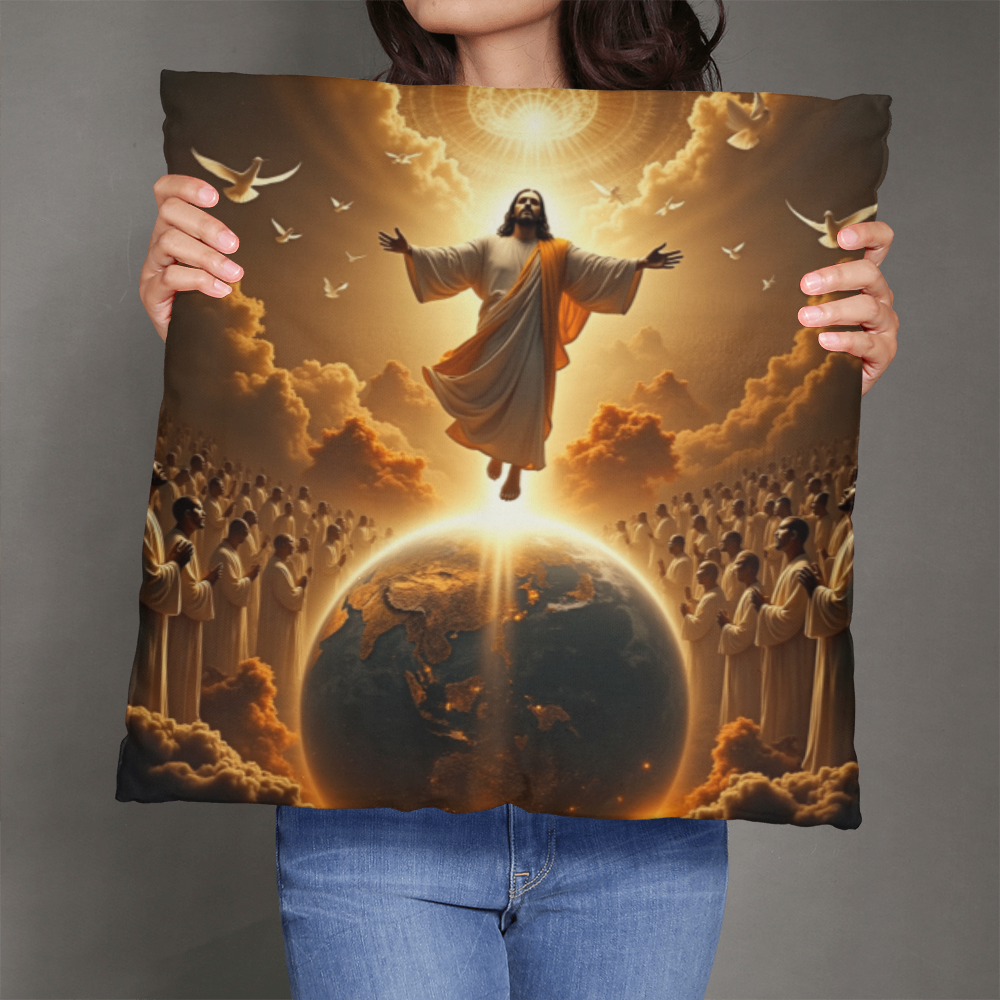 The Coming of Christ Throw Pillow-creating a sacred and redemptive atmosphere.