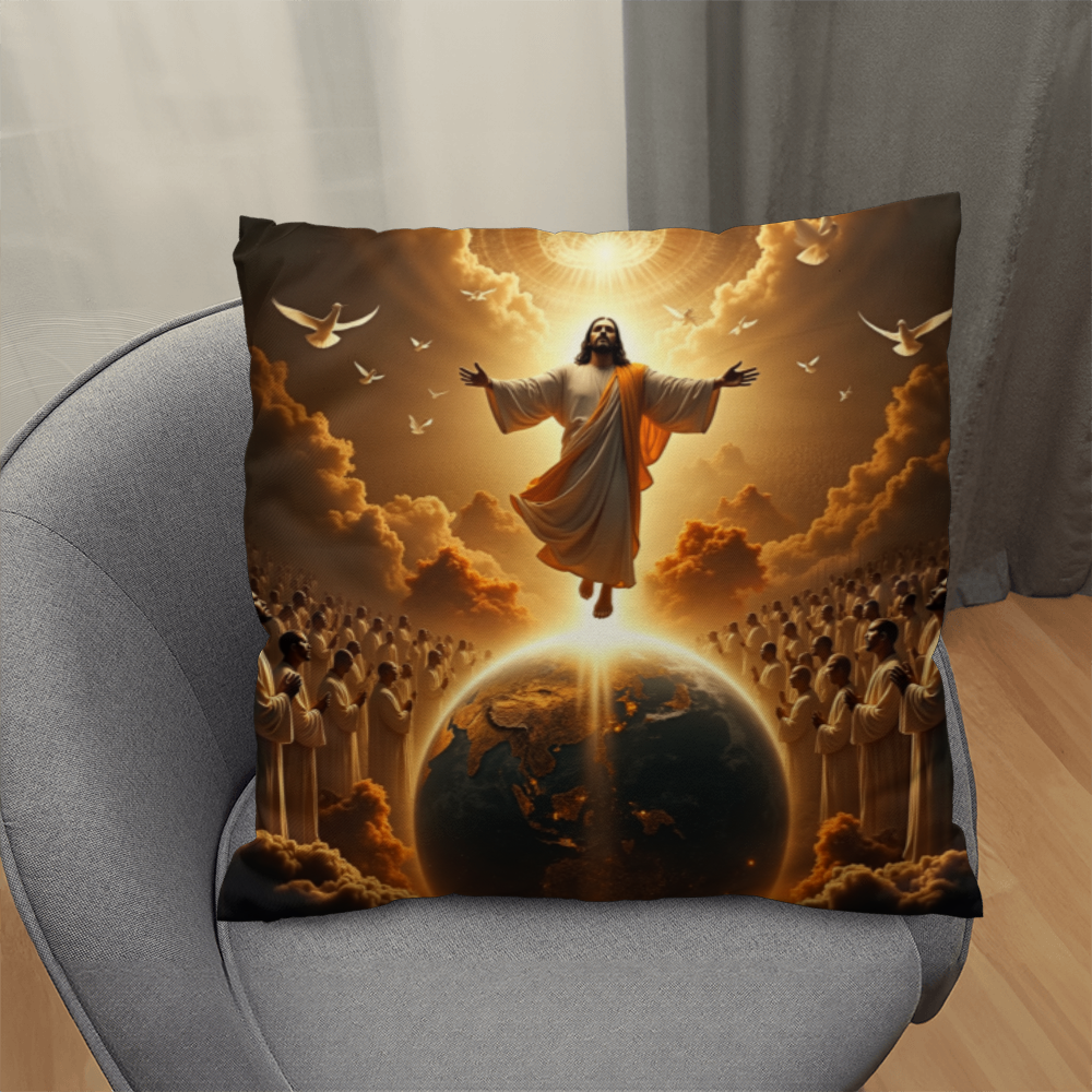 The Coming of Christ Throw Pillow-creating a sacred and redemptive atmosphere.