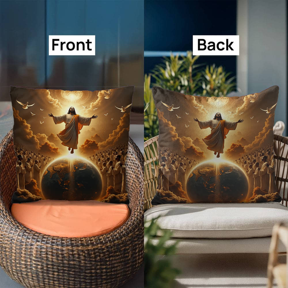 The Coming of Christ Throw Pillow-creating a sacred and redemptive atmosphere.