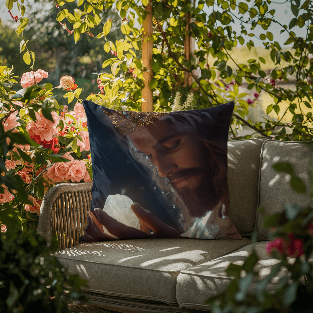 Contemplative Jesus Pillow – Skin-Friendly Fabric with a Quiet, Profound Design