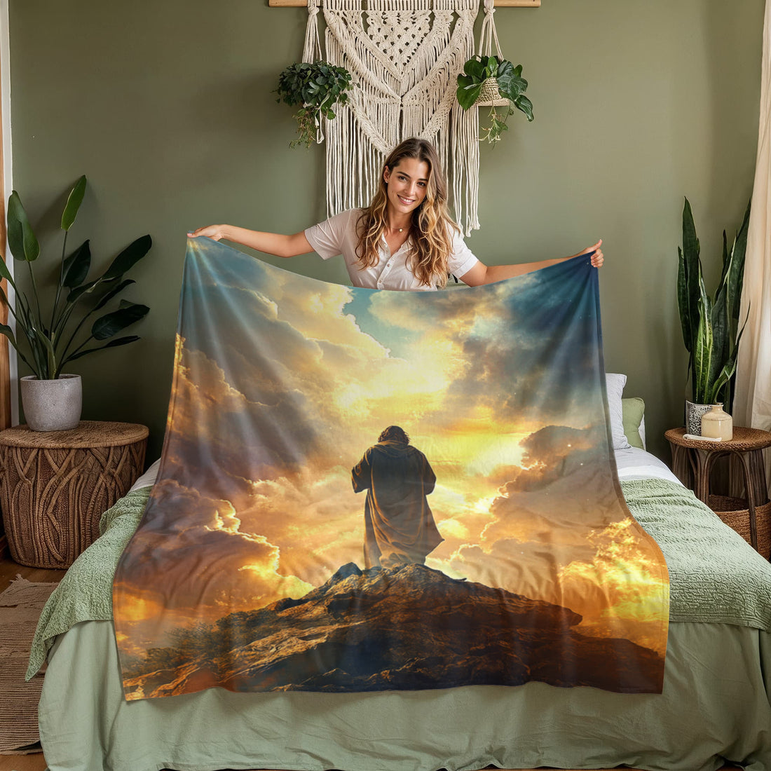 Jesus on the Mountaintop Blanket – Luxuriously Soft with a Quiet and Divine Atmosphere