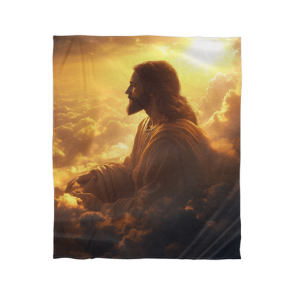 Meditative Jesus Blanket – Cozy, Soft Fabric Surrounded by Clouds for Tranquility