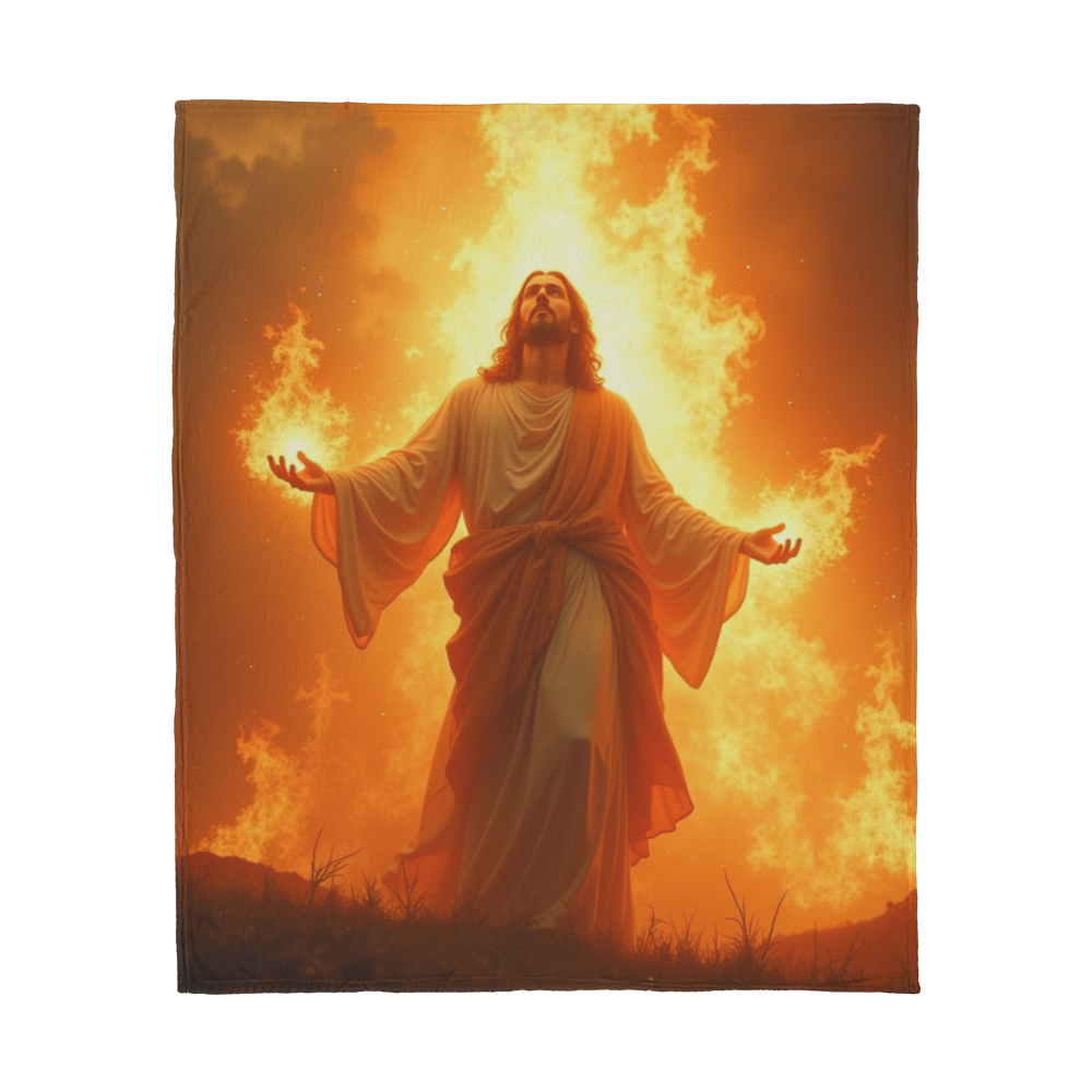 Divine Fire of Jesus Blanket – Luxuriously Soft, Featuring Jesus in Blazing Light