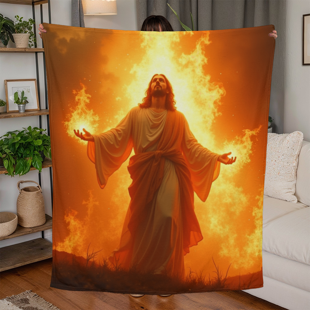 Divine Fire of Jesus Blanket – Luxuriously Soft, Featuring Jesus in Blazing Light