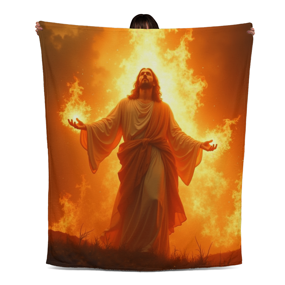 Divine Fire of Jesus Blanket – Luxuriously Soft, Featuring Jesus in Blazing Light