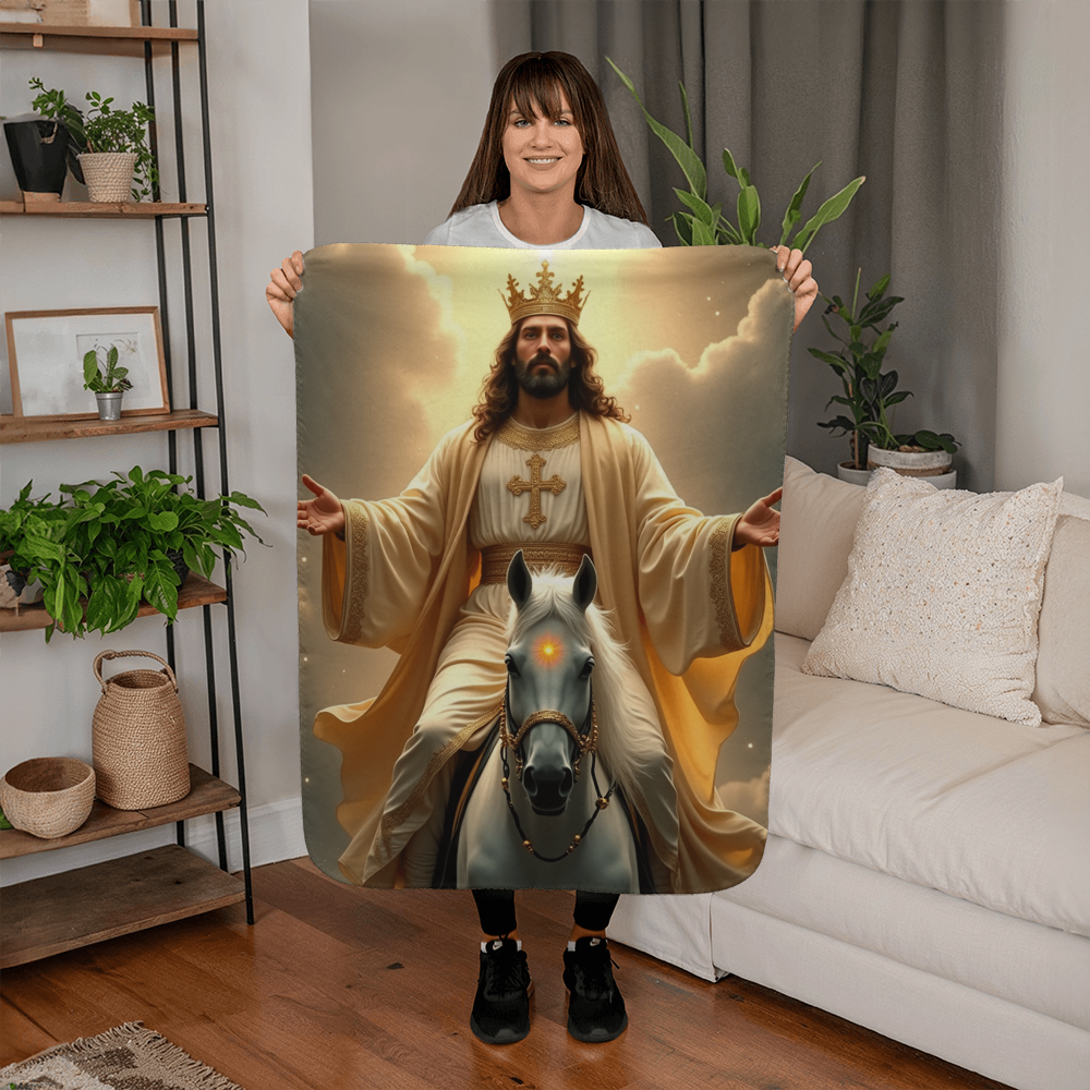 King of Kings Blanket – Luxuriously Soft and Warm, Featuring Jesus on a White Horse