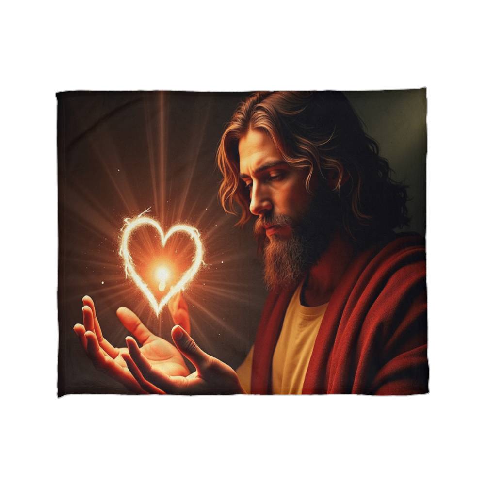 Divine Heart Blanket – Soft, Gentle Material with Jesus Holding a Shining Heart