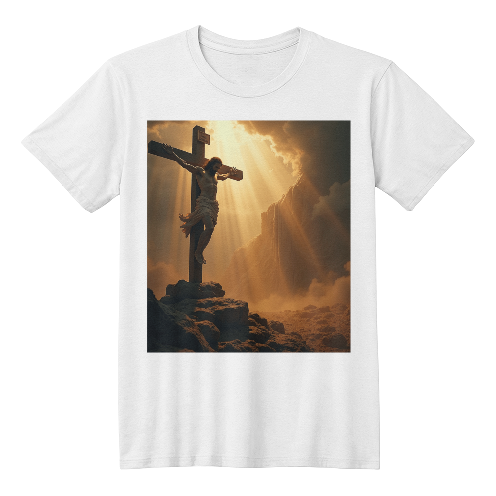 Divine Cross Round-Neck Tee – Pure Cotton with a Profound Image of the Crucifixion