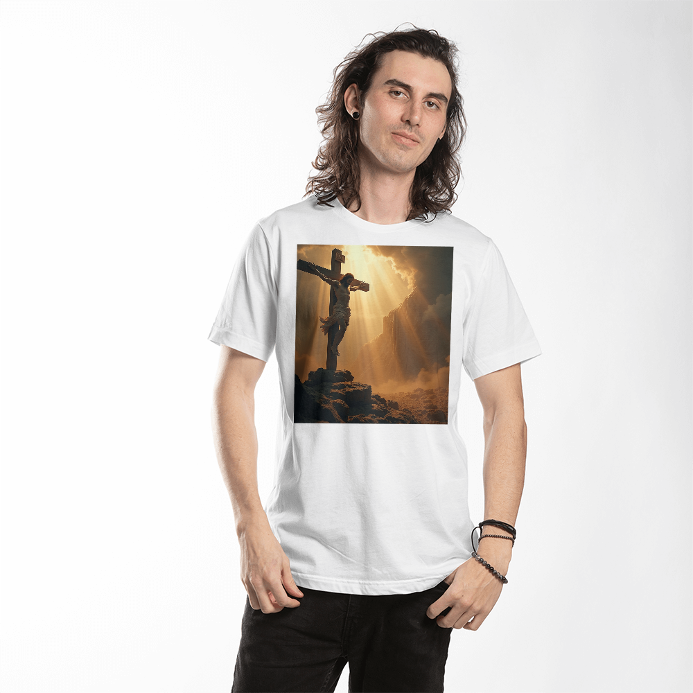 Divine Cross Round-Neck Tee – Pure Cotton with a Profound Image of the Crucifixion