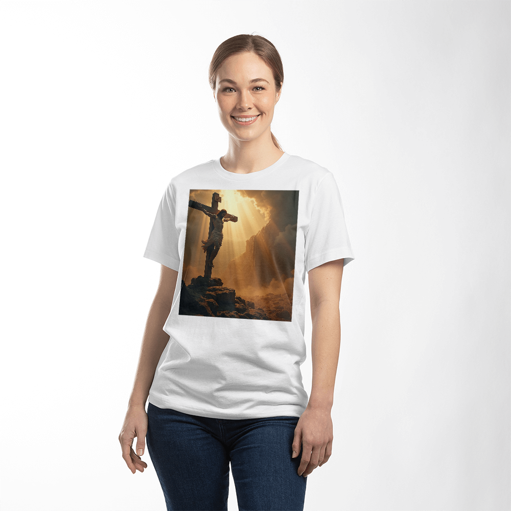 Divine Cross Round-Neck Tee – Pure Cotton with a Profound Image of the Crucifixion