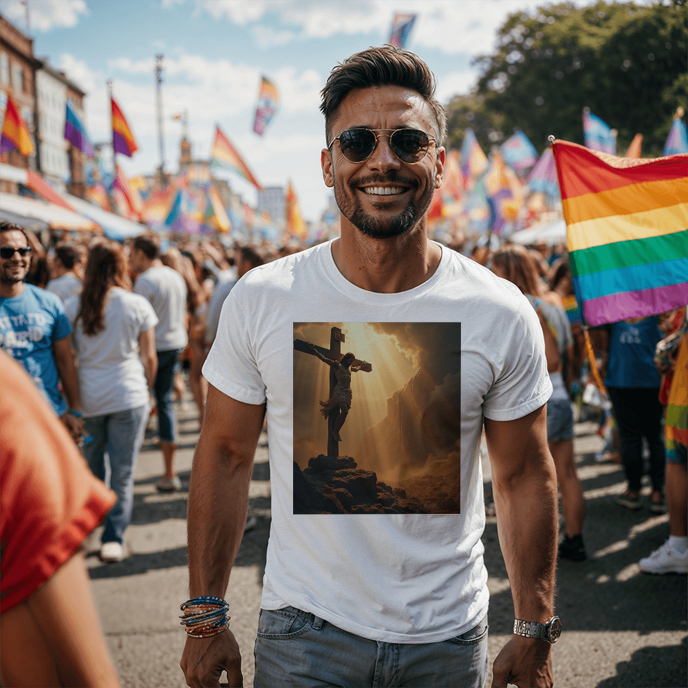 Divine Cross Round-Neck Tee – Pure Cotton with a Profound Image of the Crucifixion