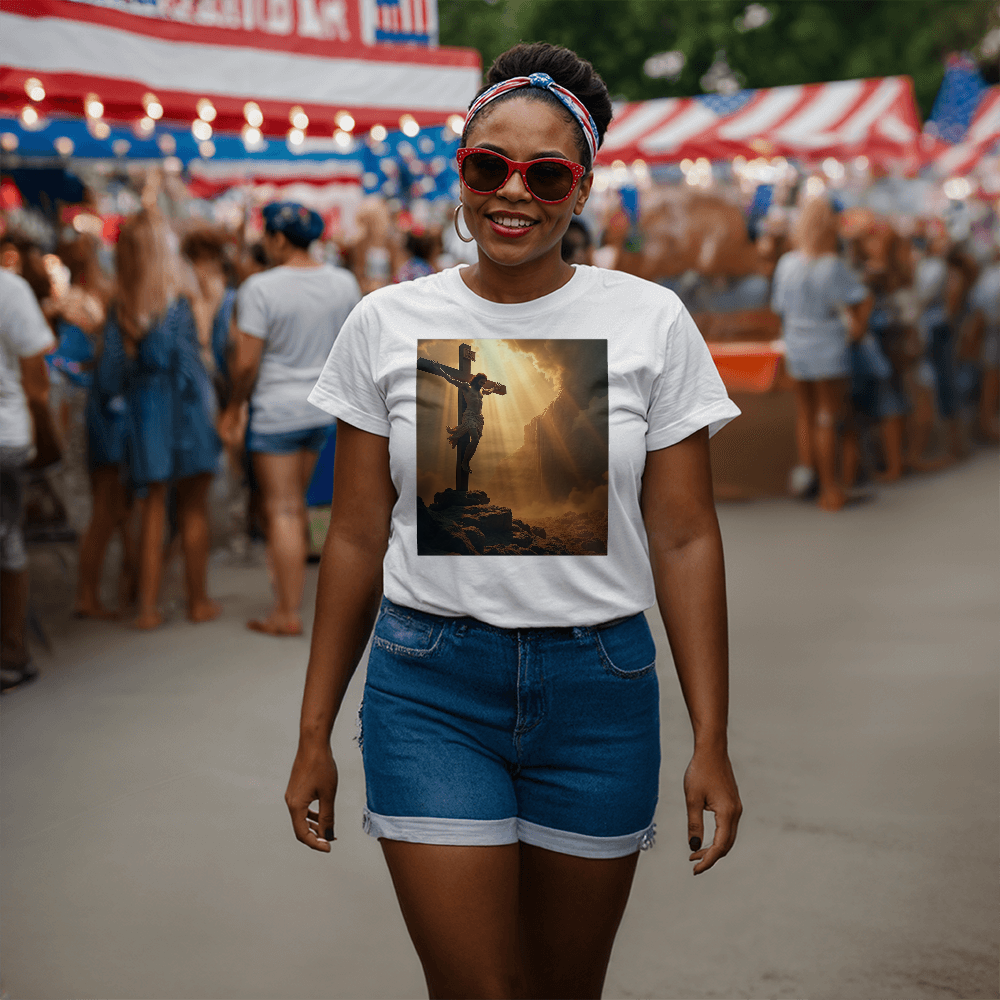 Divine Cross Round-Neck Tee – Pure Cotton with a Profound Image of the Crucifixion