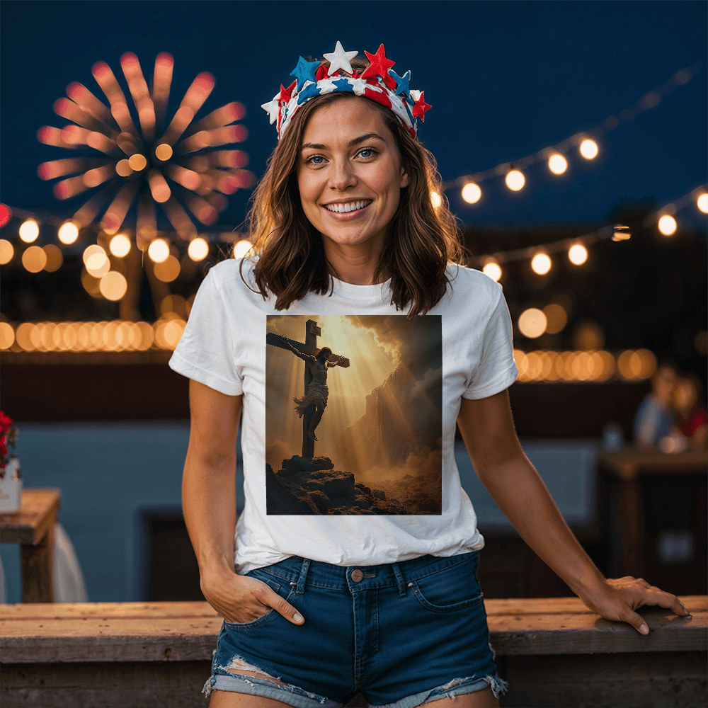 Divine Cross Round-Neck Tee – Pure Cotton with a Profound Image of the Crucifixion