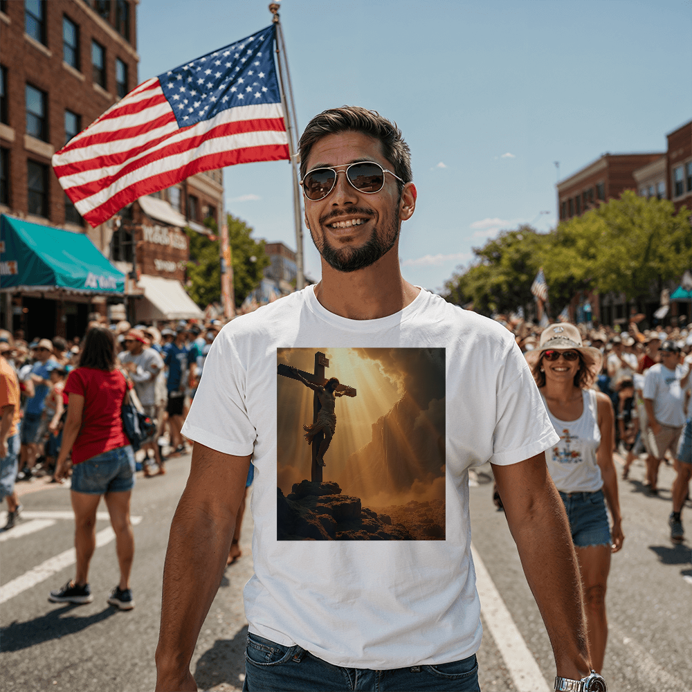 Divine Cross Round-Neck Tee – Pure Cotton with a Profound Image of the Crucifixion