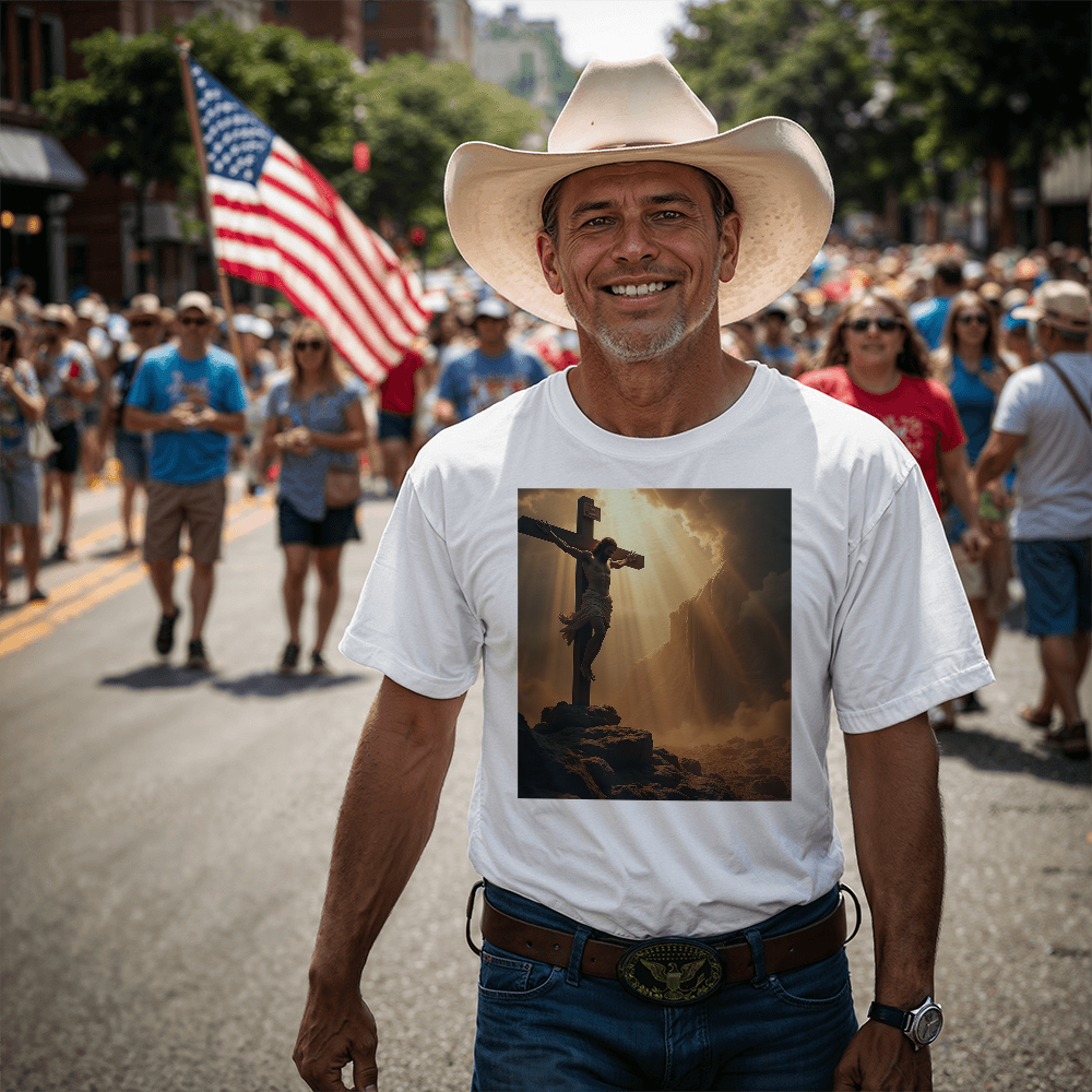 Divine Cross Round-Neck Tee – Pure Cotton with a Profound Image of the Crucifixion