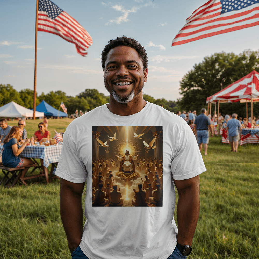 Glorious Faith Round-Neck Tee – Premium Cotton with the Divine Portrait of Jesus