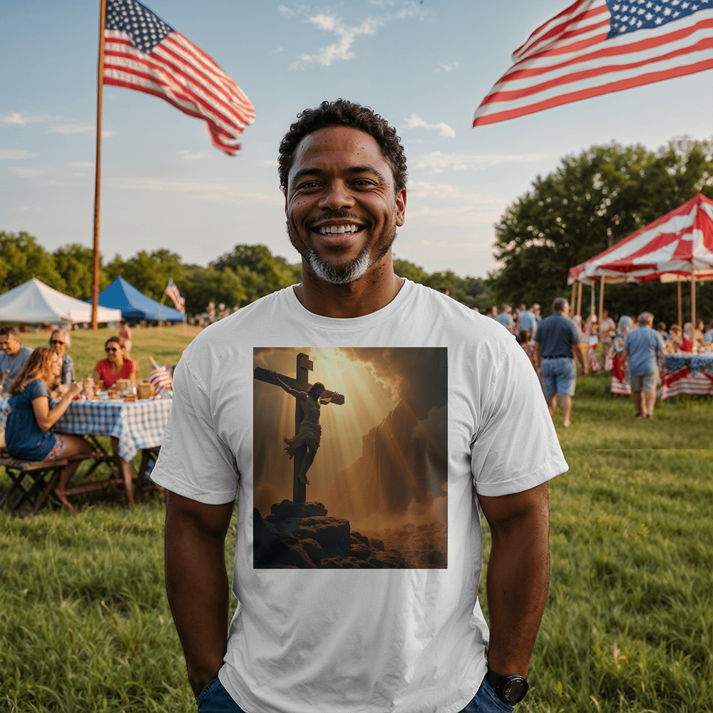 Divine Cross Round-Neck Tee – Pure Cotton with a Profound Image of the Crucifixion