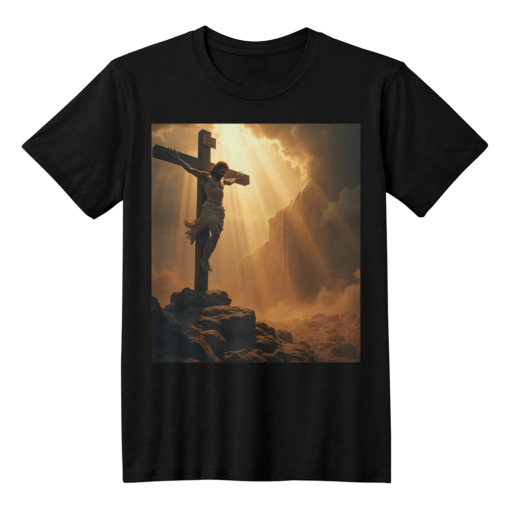 Divine Cross Round-Neck Tee – Pure Cotton with a Profound Image of the Crucifixion