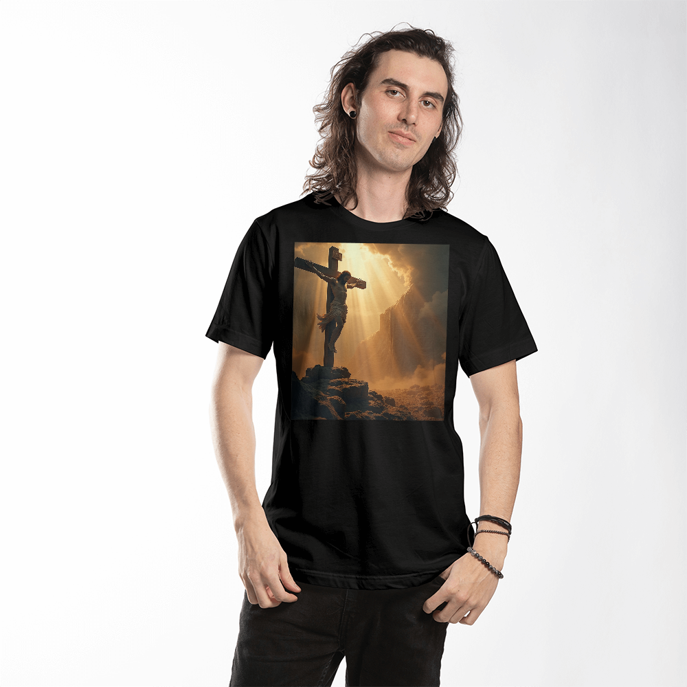 Divine Cross Round-Neck Tee – Pure Cotton with a Profound Image of the Crucifixion