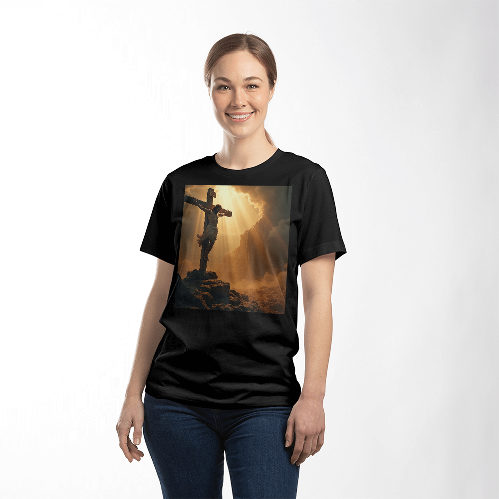 Divine Cross Round-Neck Tee – Pure Cotton with a Profound Image of the Crucifixion