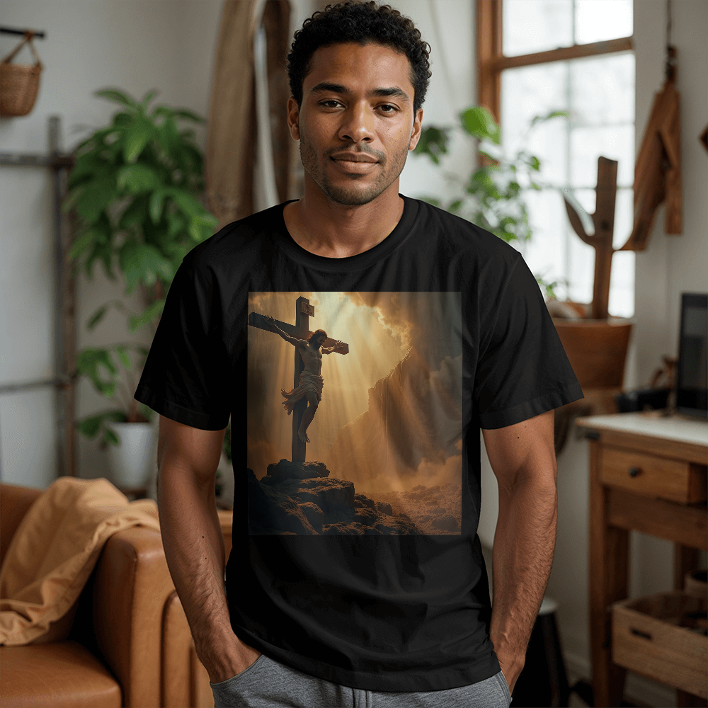 Divine Cross Round-Neck Tee – Pure Cotton with a Profound Image of the Crucifixion