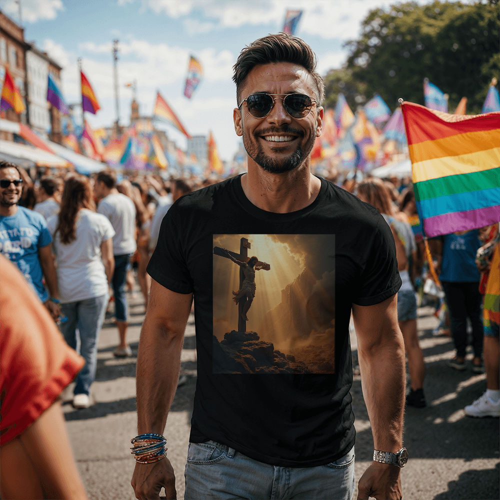 Divine Cross Round-Neck Tee – Pure Cotton with a Profound Image of the Crucifixion