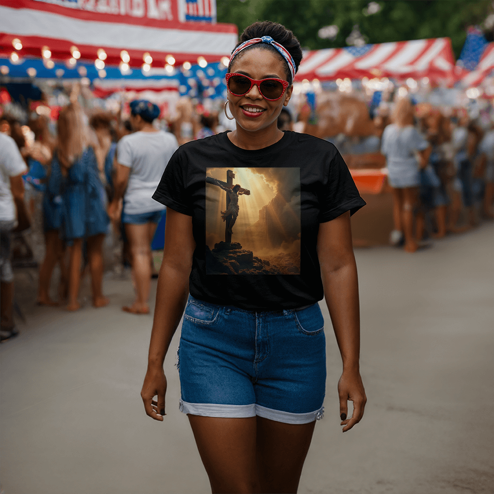 Divine Cross Round-Neck Tee – Pure Cotton with a Profound Image of the Crucifixion