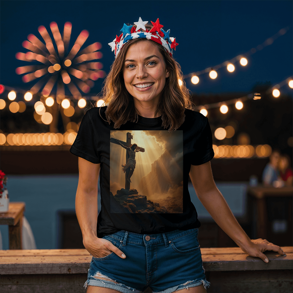 Divine Cross Round-Neck Tee – Pure Cotton with a Profound Image of the Crucifixion