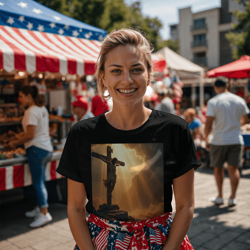 Divine Cross Round-Neck Tee – Pure Cotton with a Profound Image of the Crucifixion