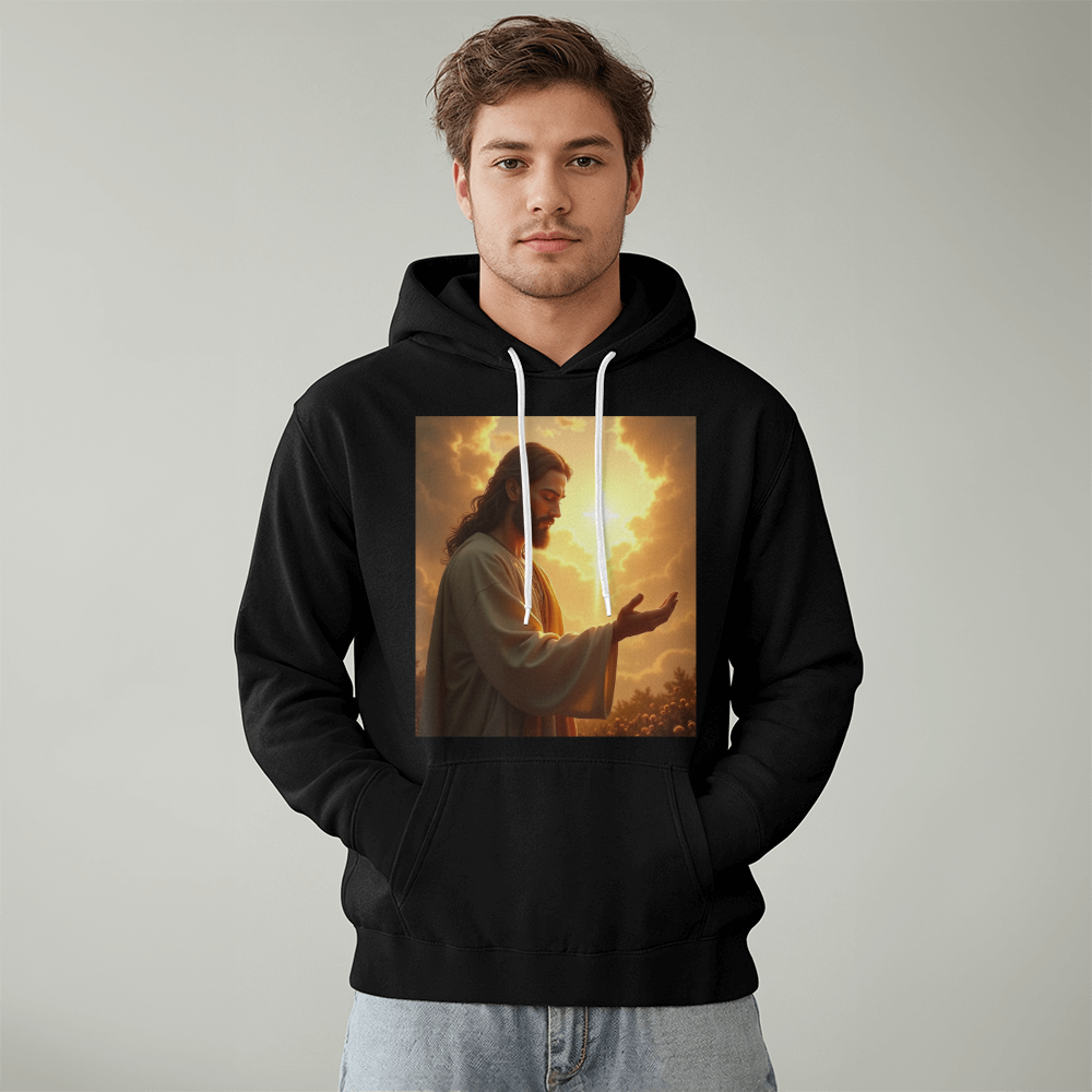 Hands of Compassion Hoodie – Jesus' Outstretched Embrace, Soft Cotton Comfort