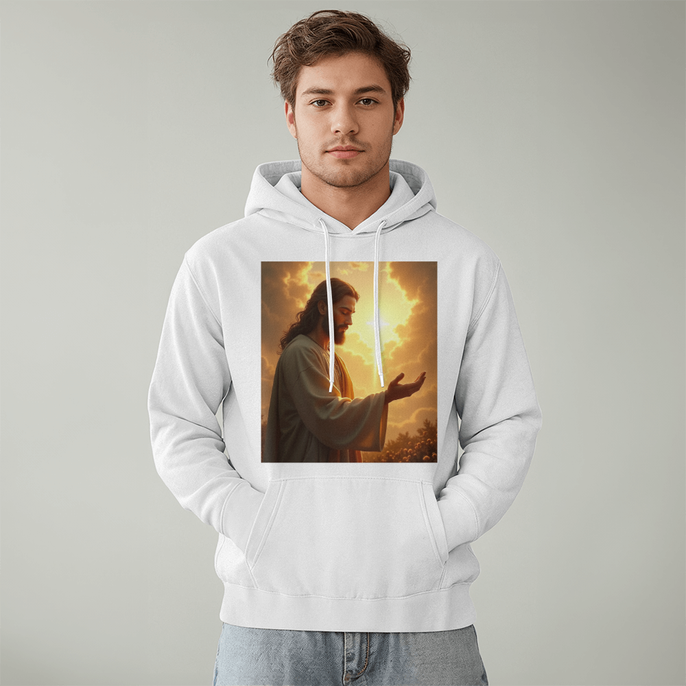 Hands of Compassion Hoodie – Jesus' Outstretched Embrace, Soft Cotton Comfort