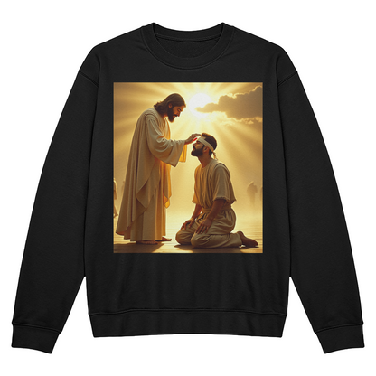 Jesus Heals Blind Man Crew Neck – Soft Cotton, A Miracle of Love and Light