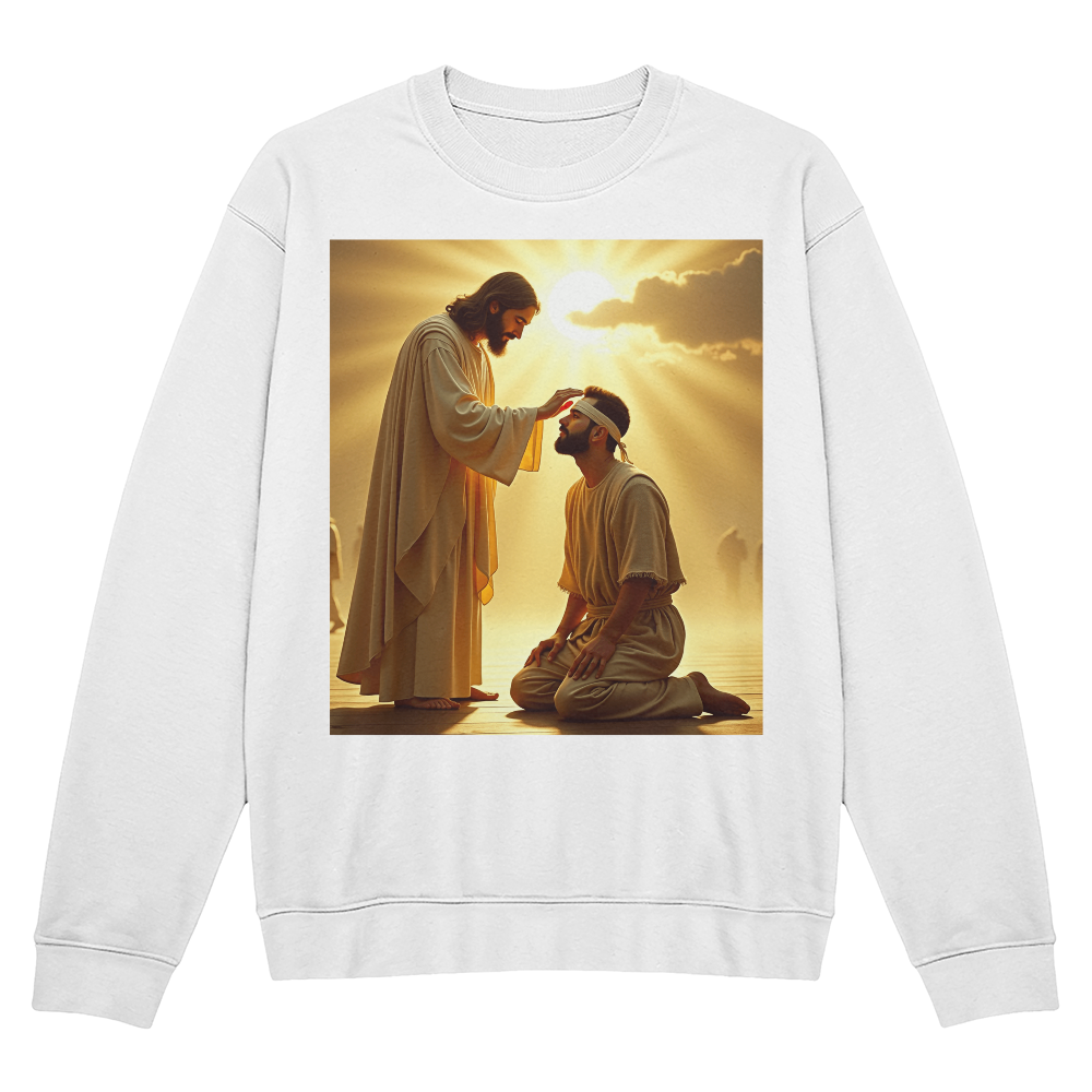 Jesus Heals Blind Man Crew Neck – Soft Cotton, A Miracle of Love and Light