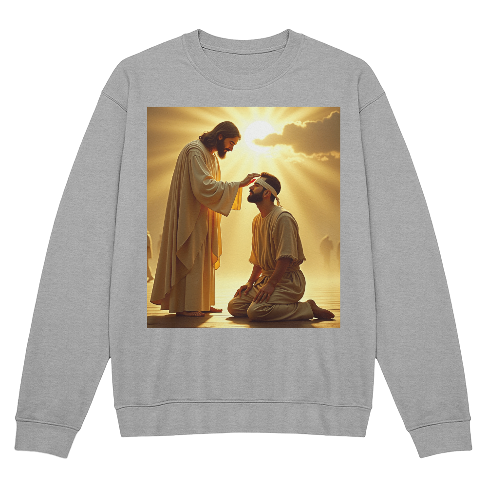 Jesus Heals Blind Man Crew Neck – Soft Cotton, A Miracle of Love and Light