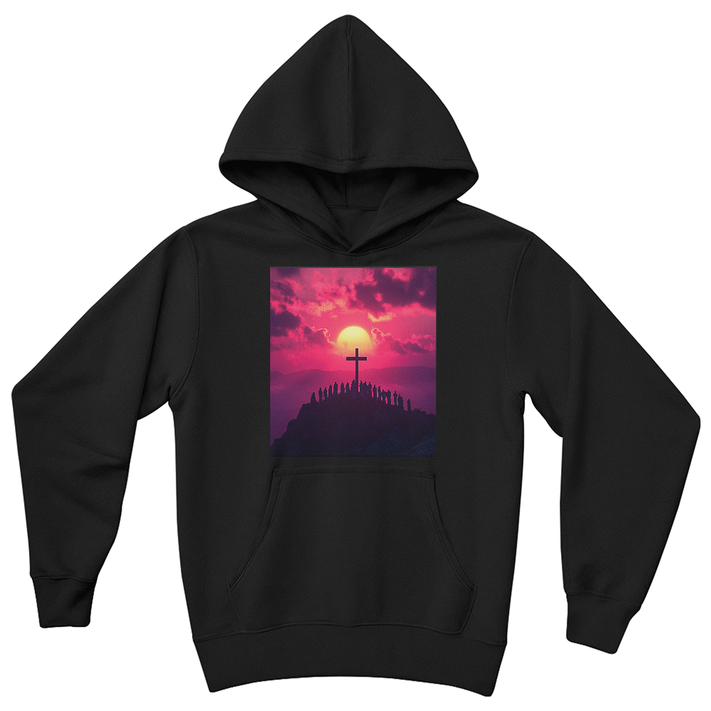 Sunset Cross Hoodie – Soft Material Featuring a Cross Bathed in Afterglow