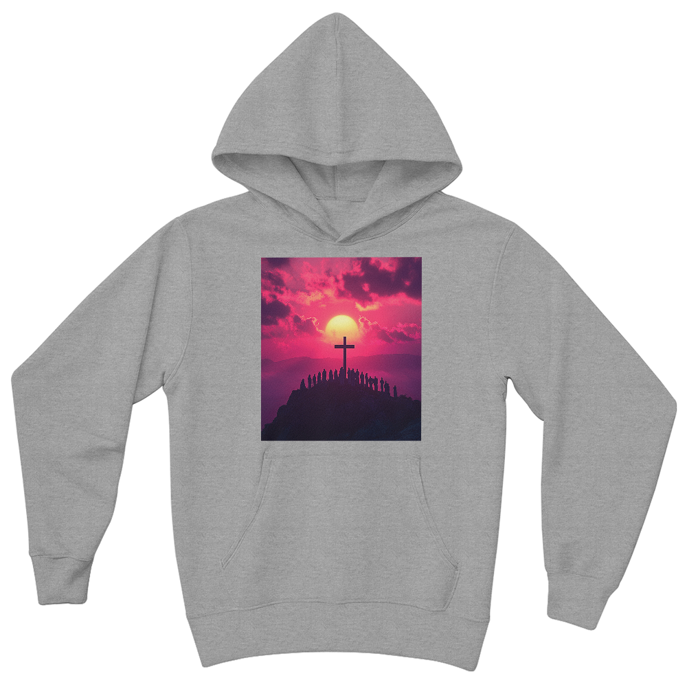 Sunset Cross Hoodie – Soft Material Featuring a Cross Bathed in Afterglow