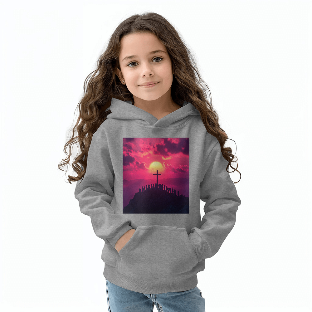 Sunset Cross Hoodie – Soft Material Featuring a Cross Bathed in Afterglow