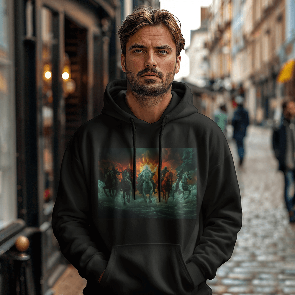 The Four Horsemen Hoodie – Riders of the Apocalypse, Bringers of Destiny A Bold and Fearless Design for Visionary Souls