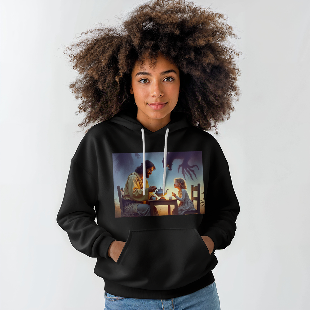 Divine Serenity Amidst Darkness  Hoodie – A Visionary Design for Fearless Hearts