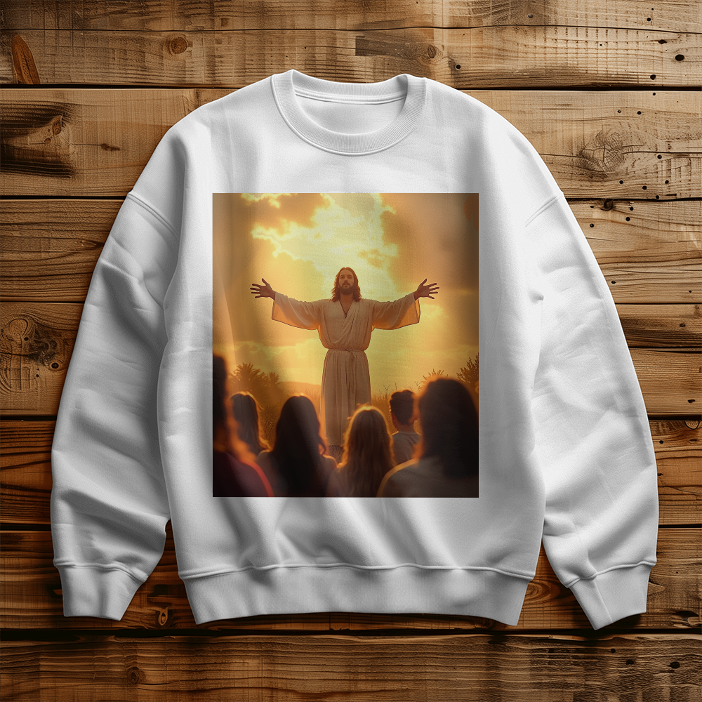 Jesus in Glory Crewneck – Super Soft Cotton, Embracing Divine Faith