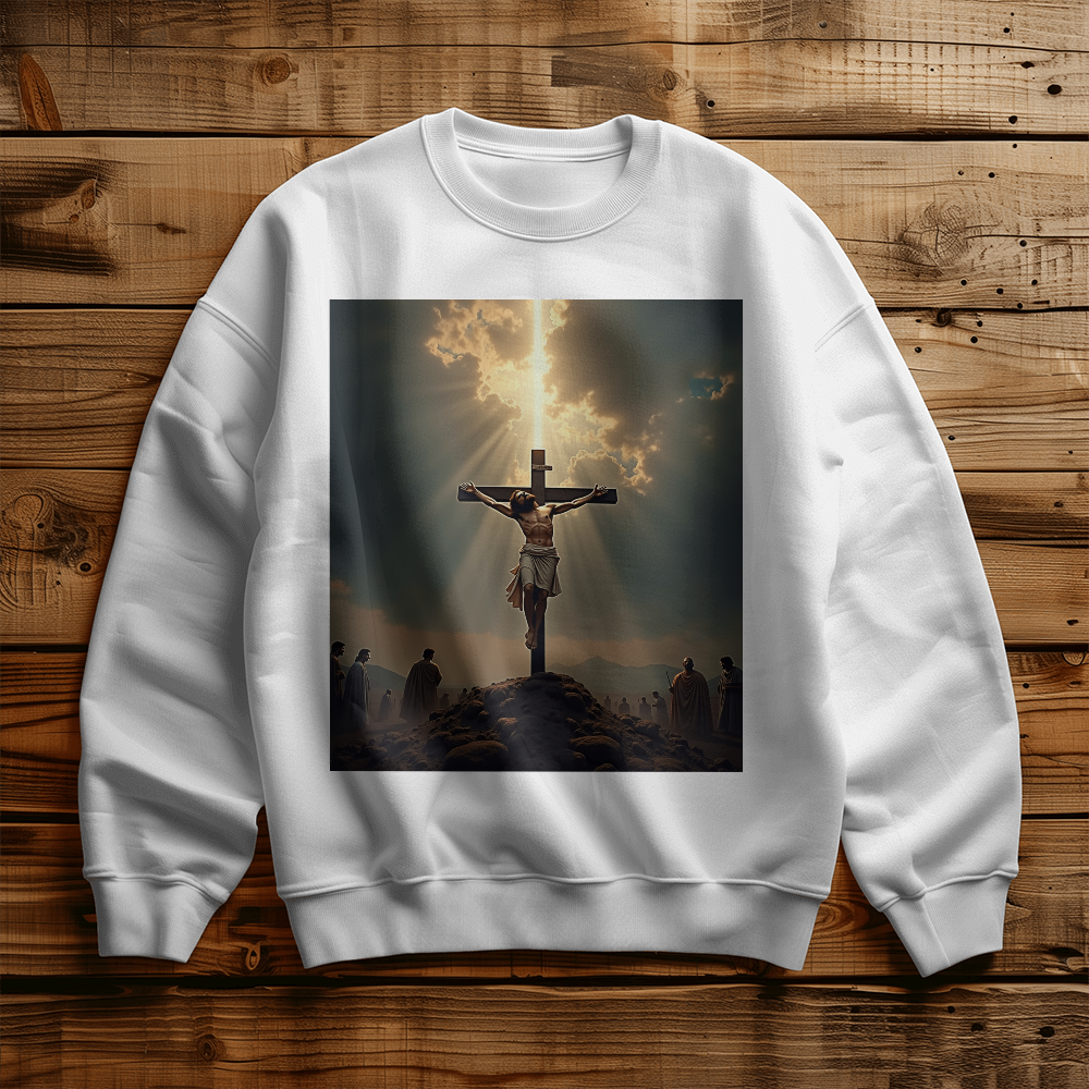 Divine Sacrifice Crewneck – Premium Cotton, Crucifixion Art, A Tribute to Faith and Redemption