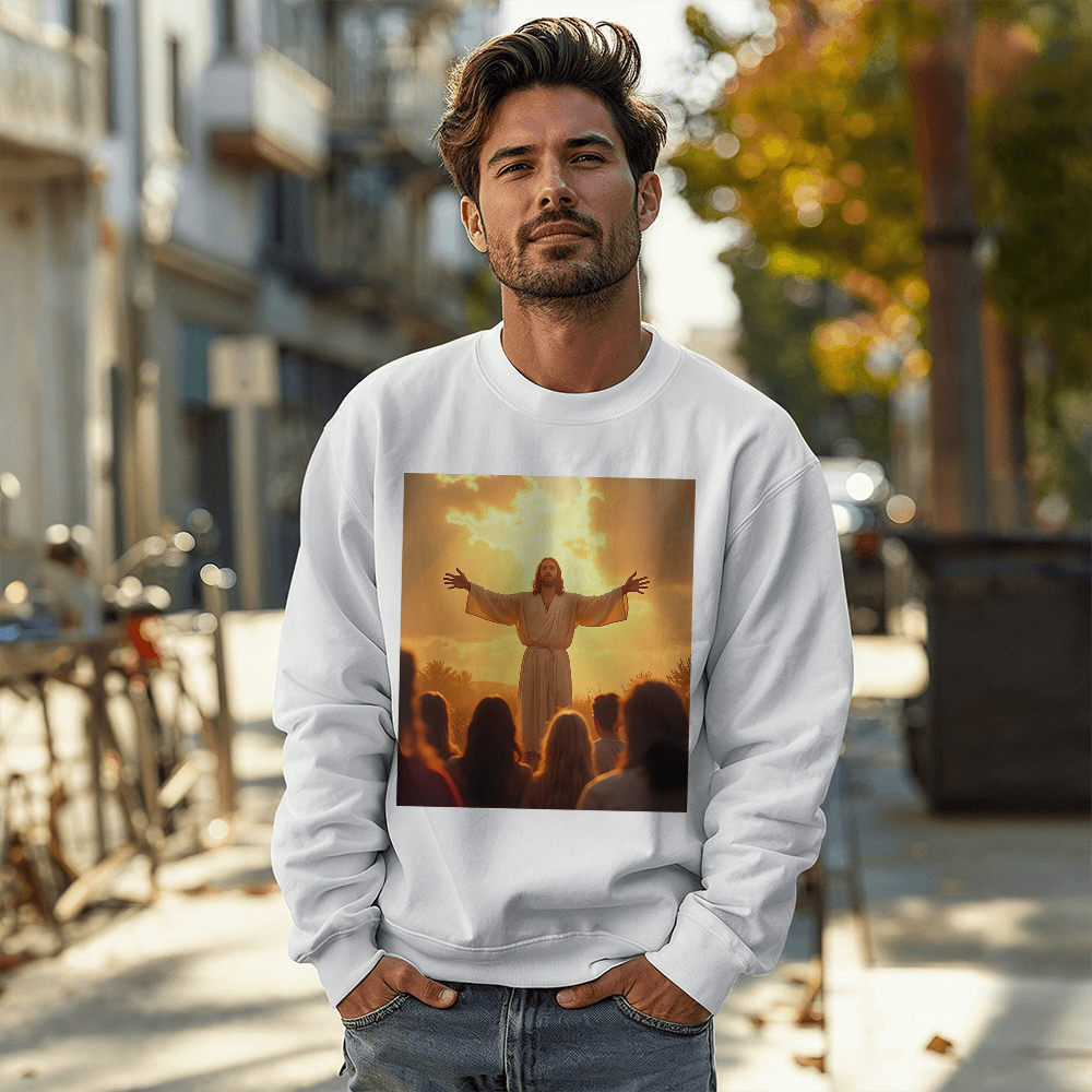 Jesus in Glory Crewneck – Super Soft Cotton, Embracing Divine Faith