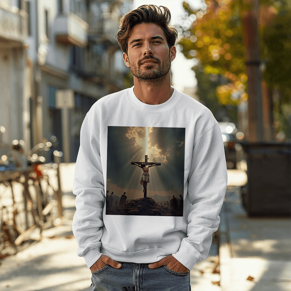 Divine Sacrifice Crewneck – Premium Cotton, Crucifixion Art, A Tribute to Faith and Redemption