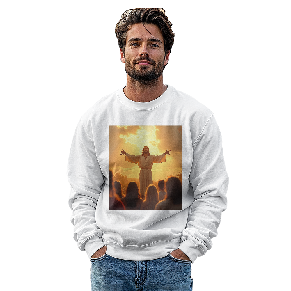 Jesus in Glory Crewneck – Super Soft Cotton, Embracing Divine Faith