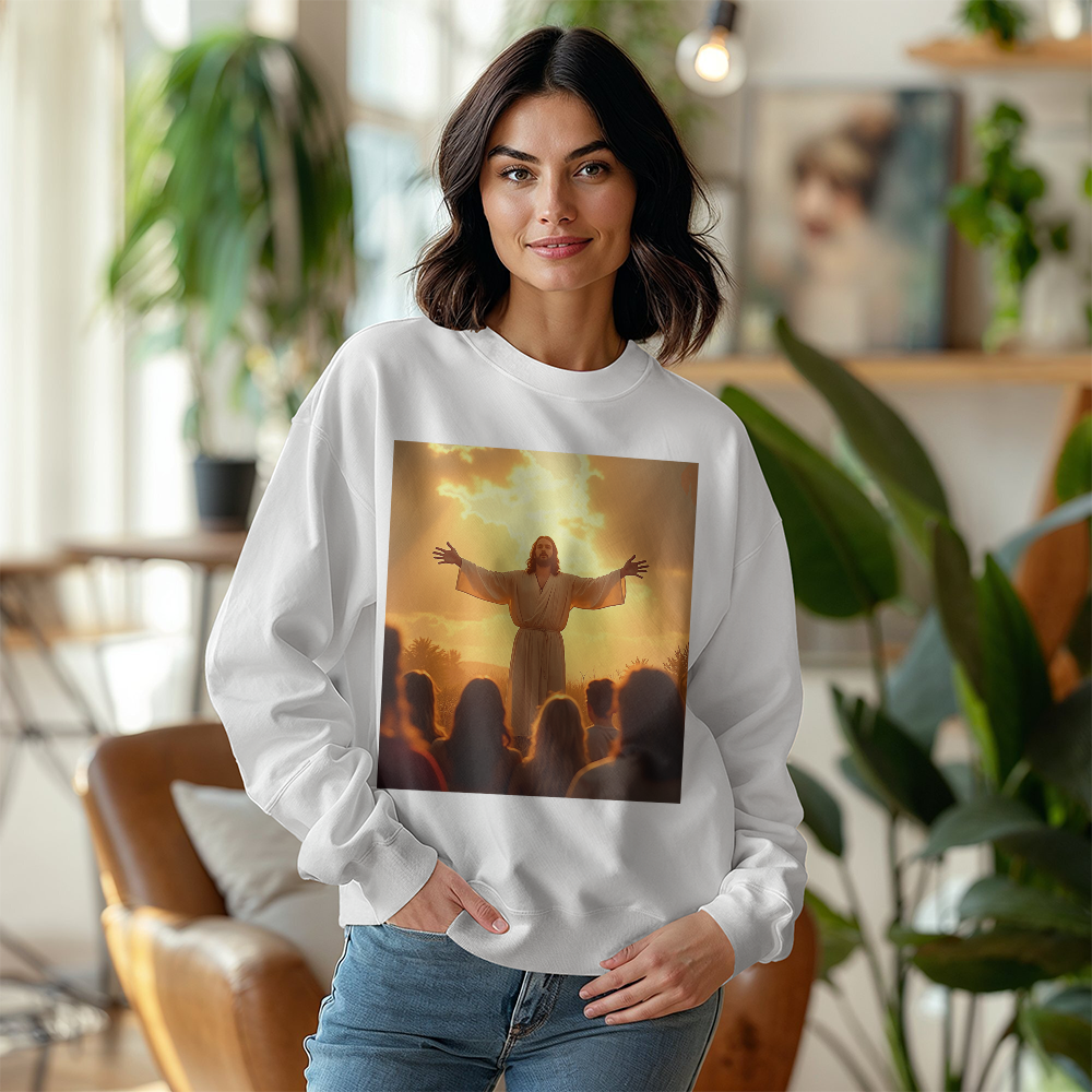 Jesus in Glory Crewneck – Super Soft Cotton, Embracing Divine Faith