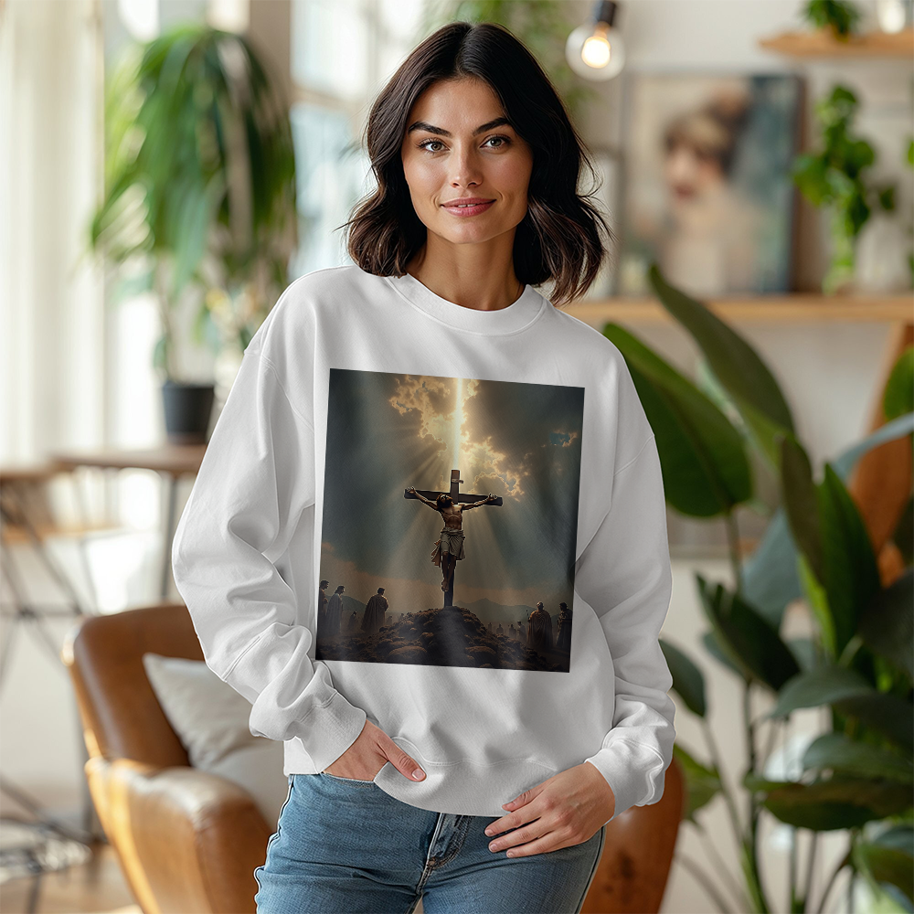 Divine Sacrifice Crewneck – Premium Cotton, Crucifixion Art, A Tribute to Faith and Redemption