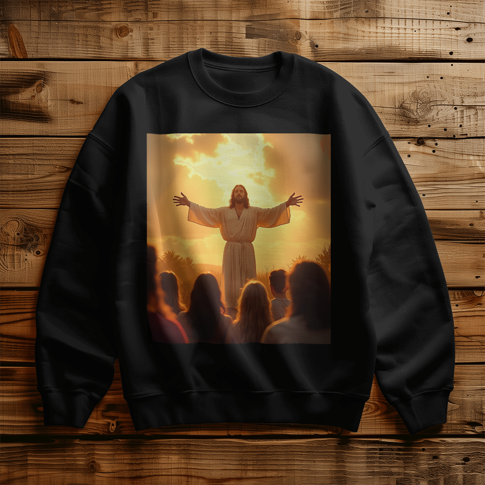 Jesus in Glory Crewneck – Super Soft Cotton, Embracing Divine Faith