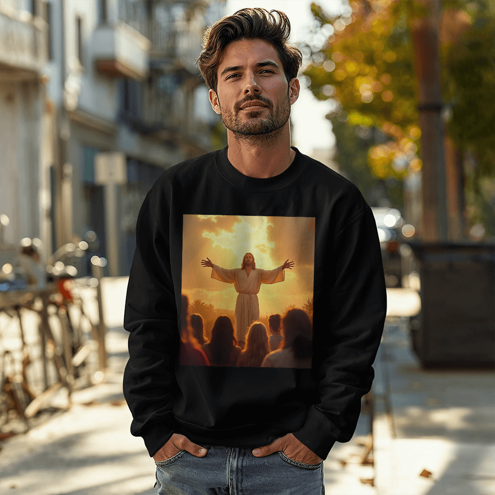 Jesus in Glory Crewneck – Super Soft Cotton, Embracing Divine Faith