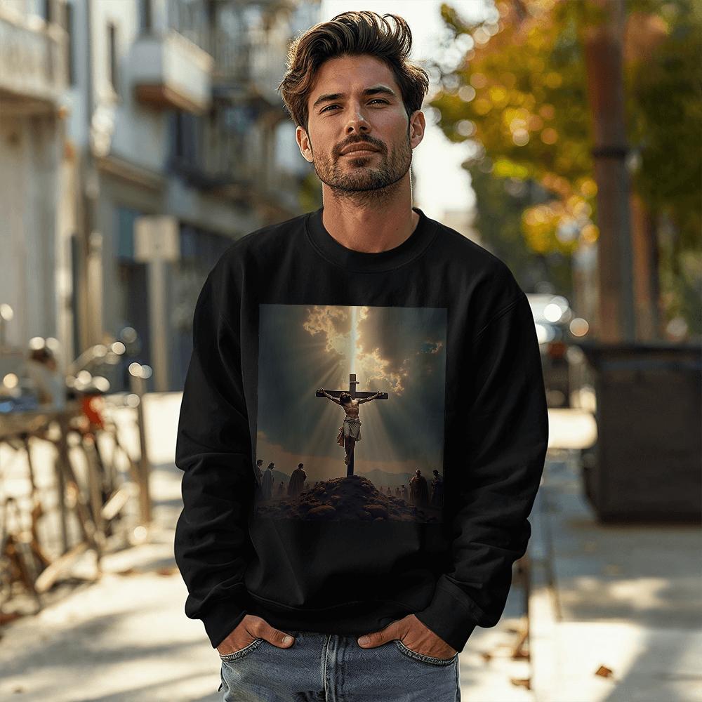 Divine Sacrifice Crewneck – Premium Cotton, Crucifixion Art, A Tribute to Faith and Redemption